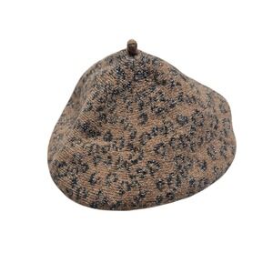 Fonem Leopard Print Beret Hat Wool Blend Brown Black Sparkle‎ Knit
